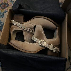 Freebird by Steven Beige Ankle Boots with Metallic Straps